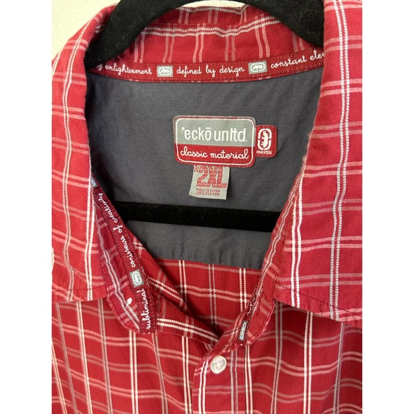 Ecko Unltd. Mens 2XL Red Plaid Short Sleeve Button Up Casual Shirt - Picture 3 of 7